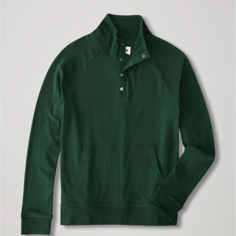 Pact Men's Organic Cotton Airplane Quarter Pullover Sweatshirt L Green NWT